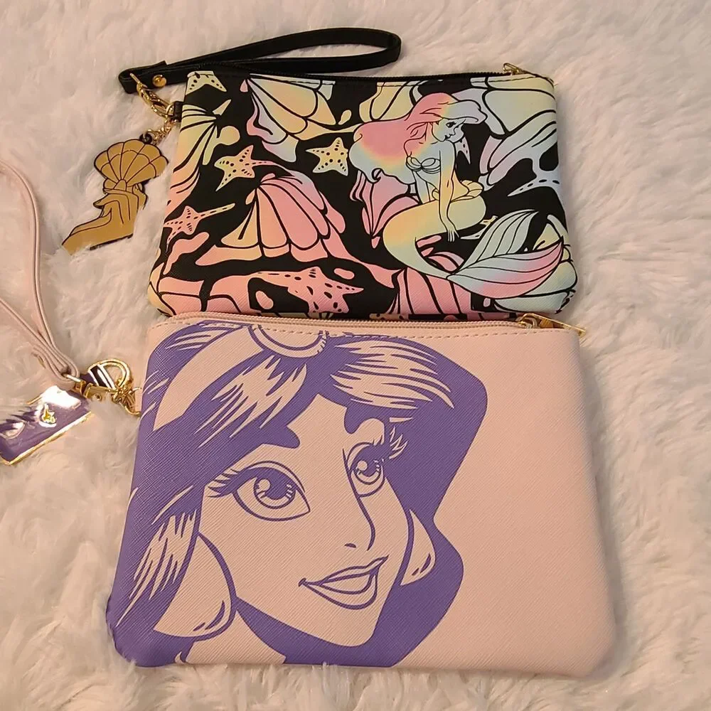 Disney Princess Ariel Little Mermaid & Jasmine Aladdin Cosmetic Bag Purse Lot 2